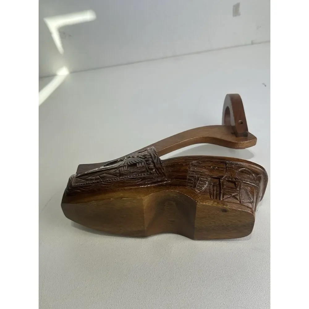 Vintage Handmade Wooden Shoe Shaped Wine Bottle Holder Carved Hawaiian